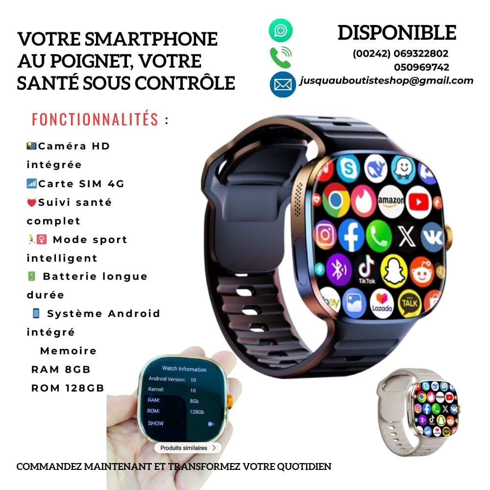 🌟Montre intelligente Elegante ,Style & PRO. 8GB RAM. 128GB ROM. chat GPT Carte SIM. WIFI. Camera HD. Mesure TENSION ANDROID 10.🌟