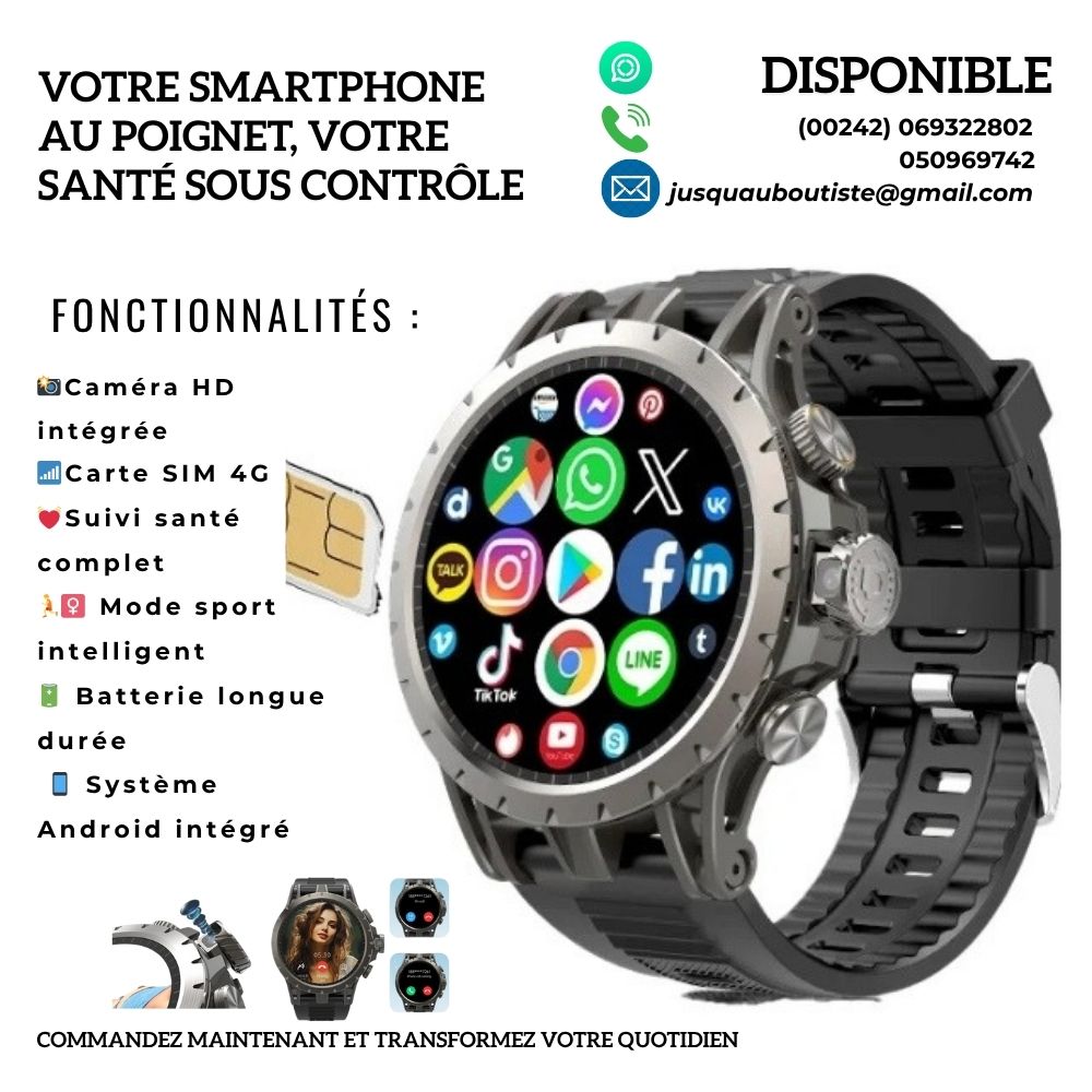 🌟Montre intelligente PRO. 2GB RAM. 16GB ROM. Carte SIM. WIFI. Camera HD. ANDROID 10.🌟