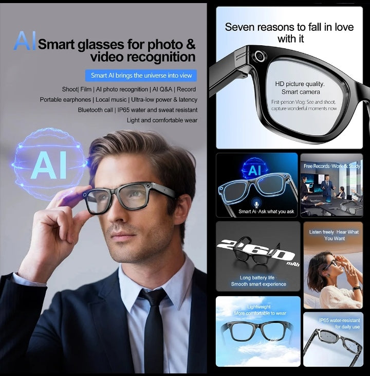 📲📲-LUNETTES INTELLIGENTES W610s, TRADUCTEUR TEXTE & LANGUE, ECOUTEUR, BLUETOOTH, APPEL; CAMERA HD, SOLAIRE IA📲📲-